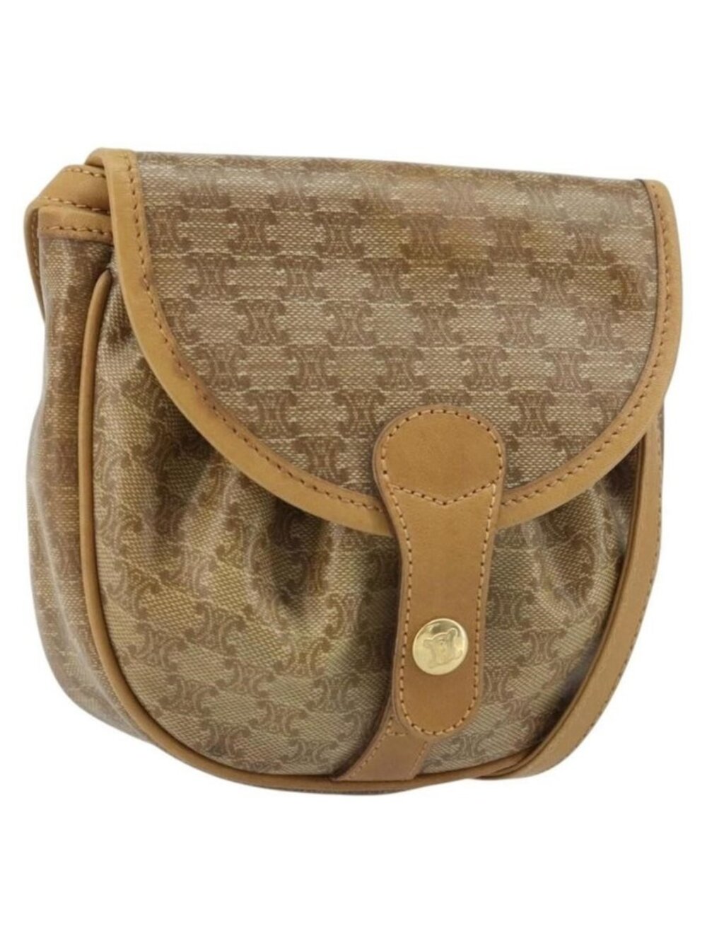 Authentic CELINE Macadam Canvas Shoulder Bag PVC Beige gold